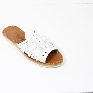 BearPaw Huarache Sandals sz 9 NEW Women White Leather Slides Flat